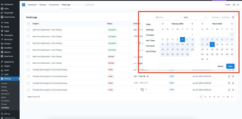 Introduction to Email Logs Tab Datepicker 1024x506