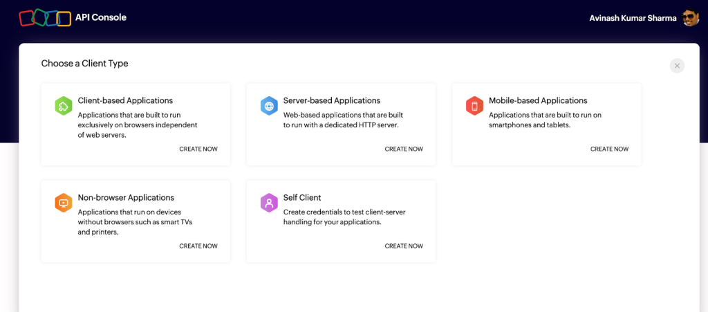 Zoho Mail Choose a Client Type type
