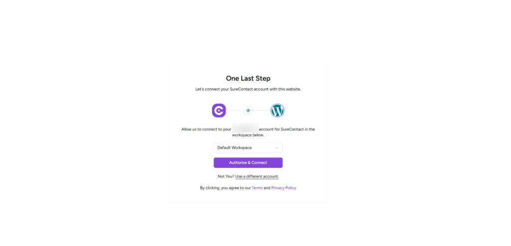 Connecting SureContact Inside SureMail surecontact and wordpress account connection screen