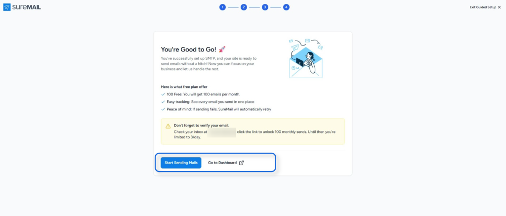 Connecting SureContact Inside SureMail suremail setup completion page